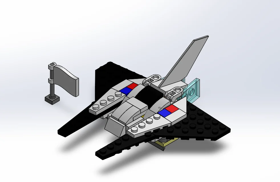 SolidWorks render of the LEGO spaceship with a flag mounted on it