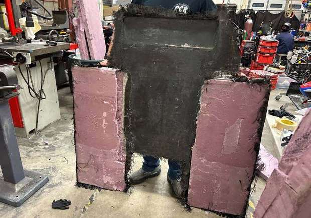 Cured carbon panel with pink foam still attached
