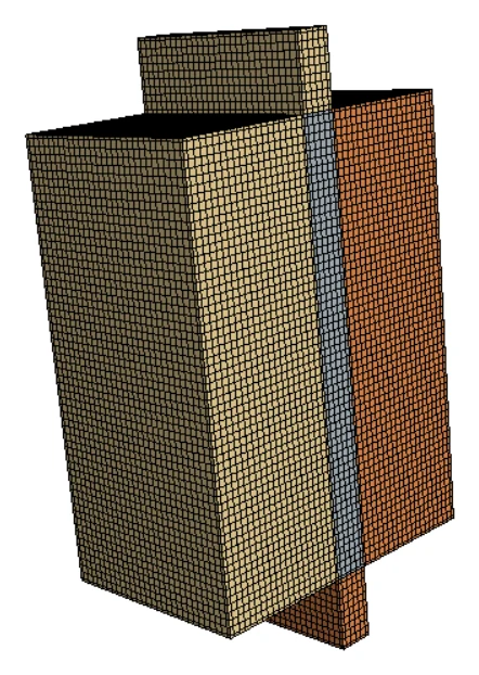 Hexahedral mesh of the radiator model showing the air ducts, core, and coolant tanks