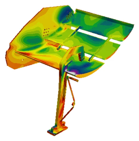 Surface pressure contour on the rear wing elements, endplate, and pylon