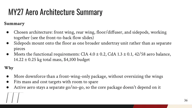 ArchDR slide summarizing the chosen architecture and the reasons for it